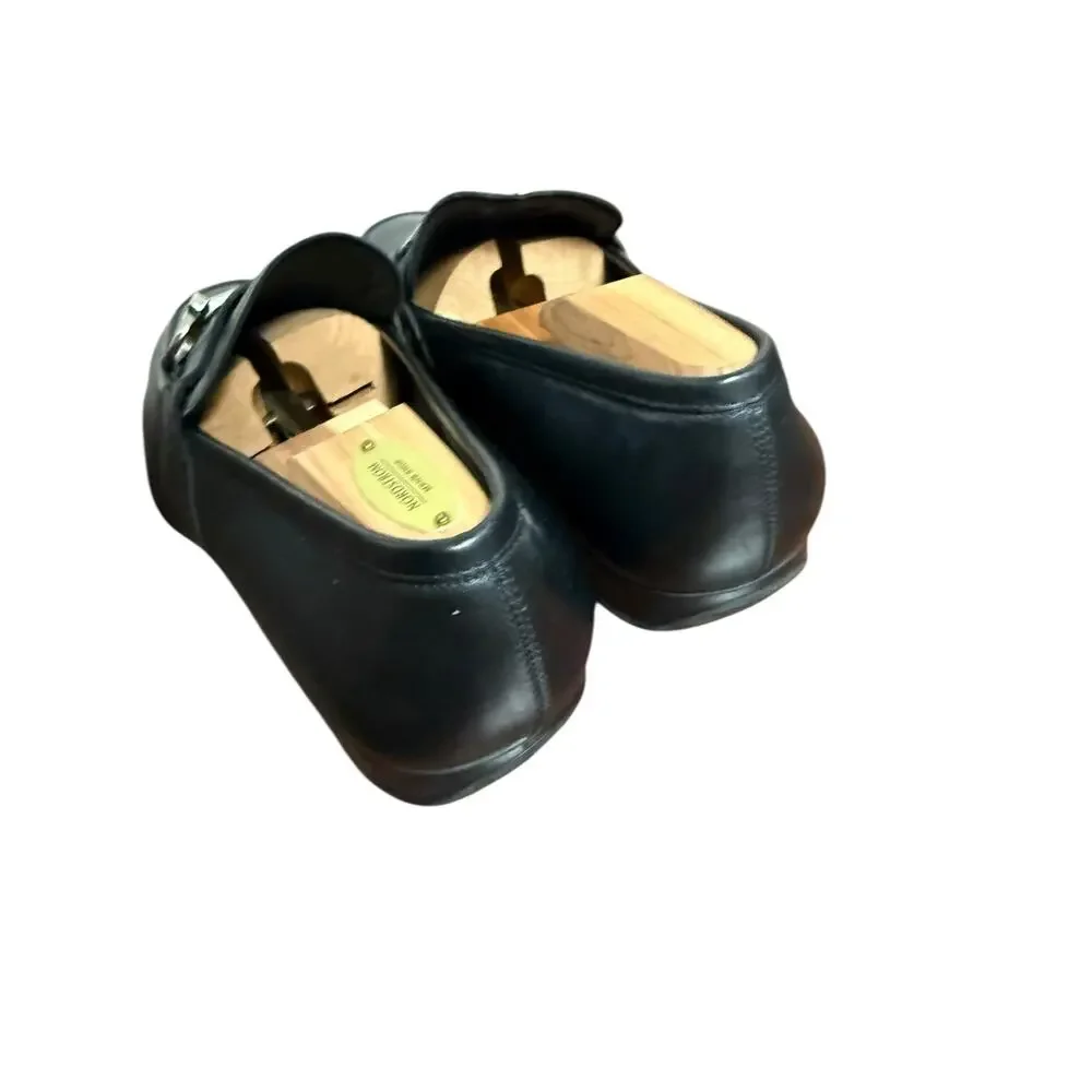 Ferragamo Black Italian Leather Gancini Bit Square Toe Slip On Dress Loafer 10.5